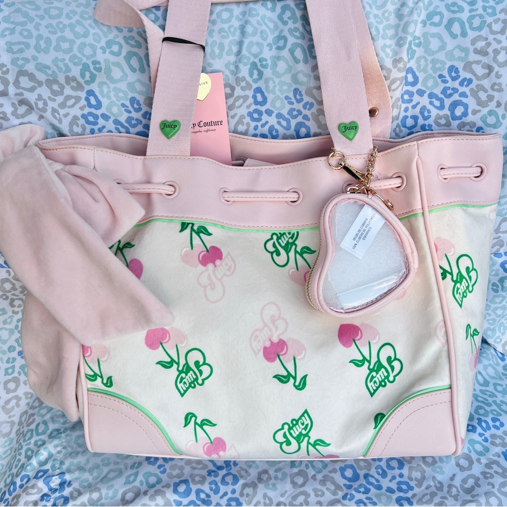 New Pink Juicy Couture Purse Daydreamer Cherry Tote Bag Handbag Vintage Style